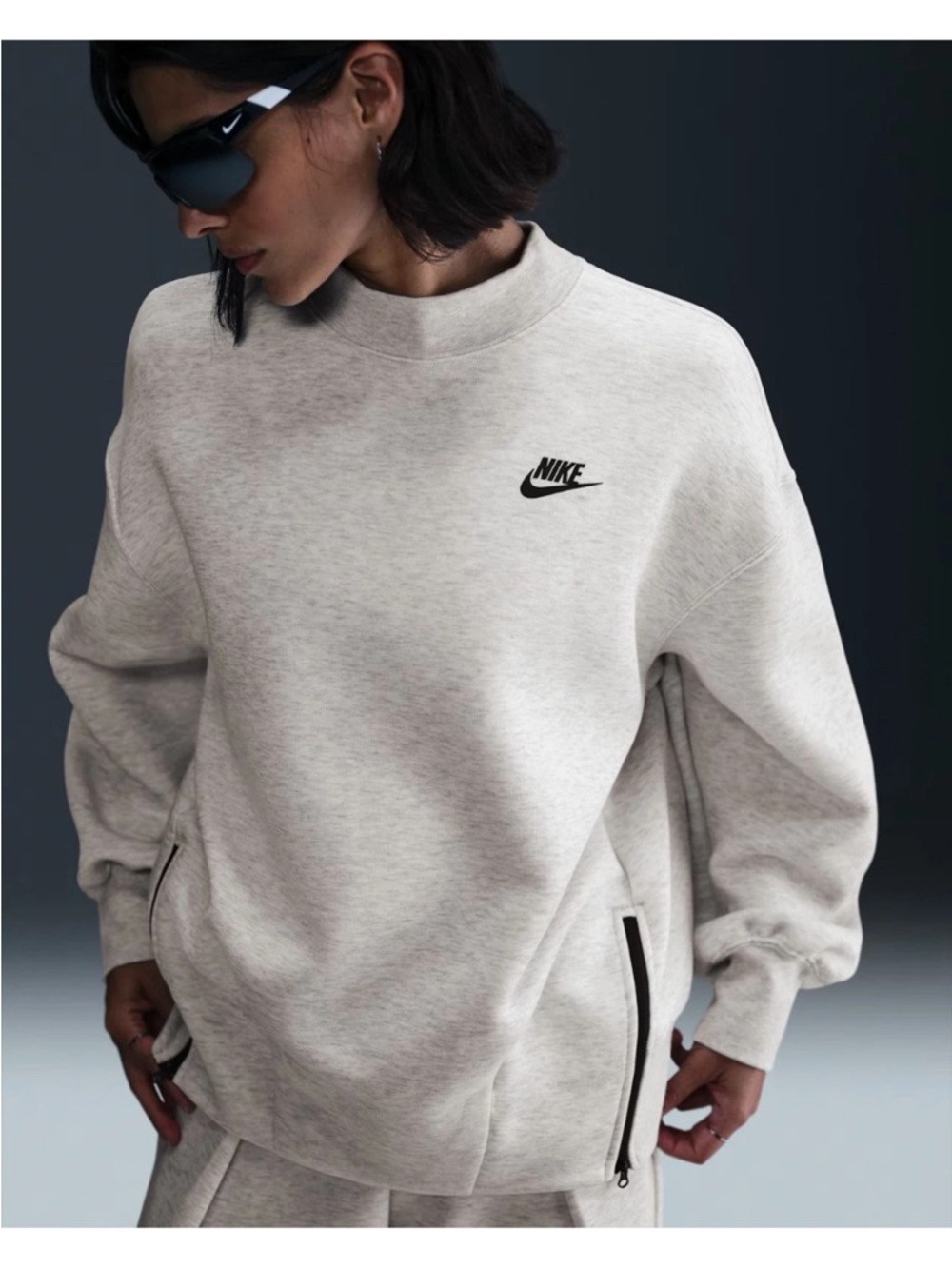 Nike Heather Light Gray Crewneck Pullover with side zips Sport Tech Fleece